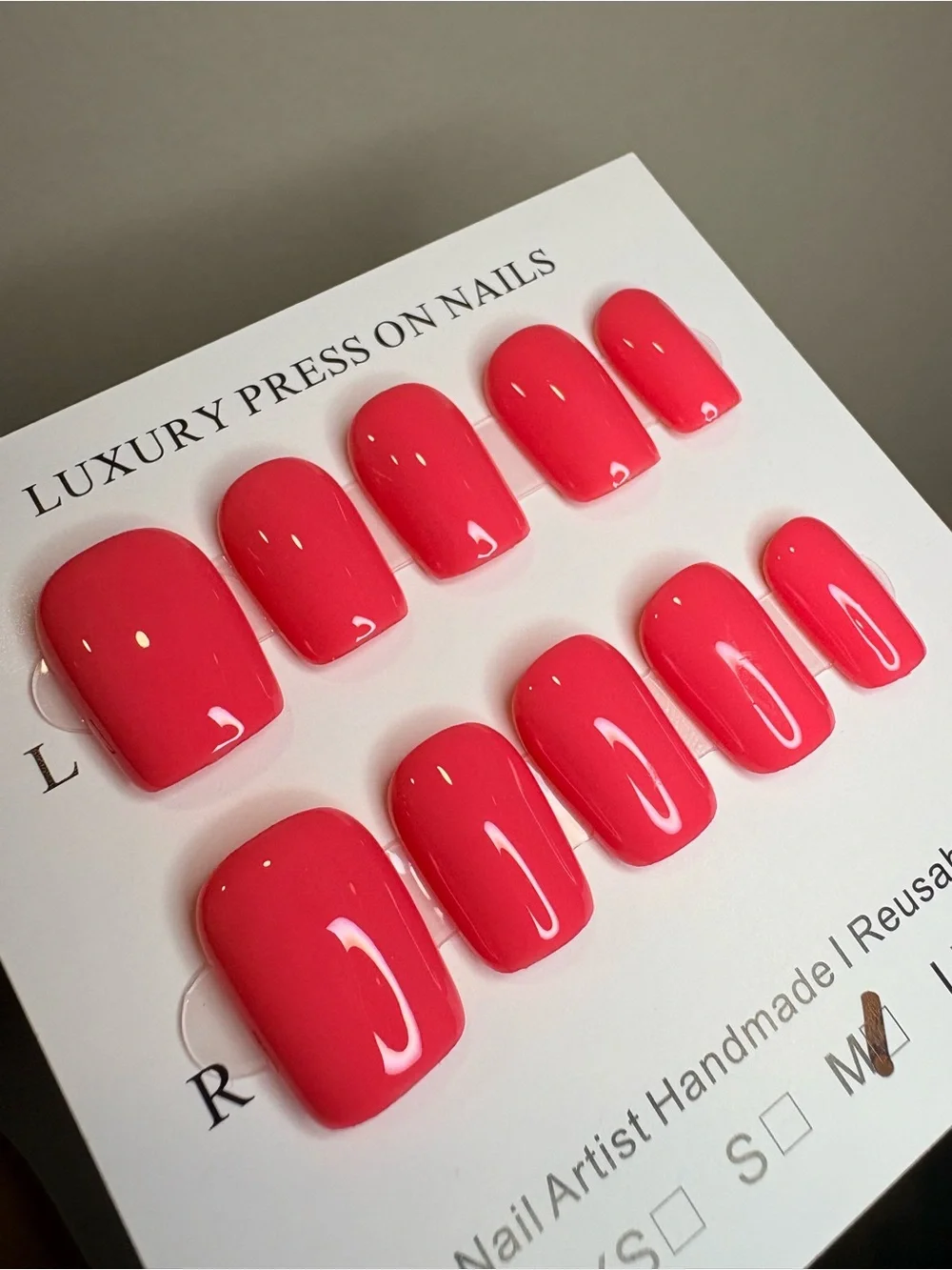 Handmade Reusable Press-On Nails in Bright Pink